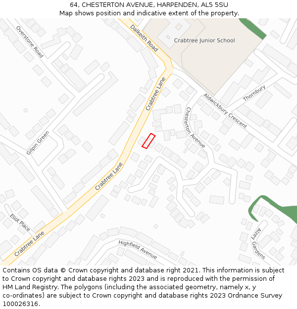 64, CHESTERTON AVENUE, HARPENDEN, AL5 5SU: Location map and indicative extent of plot