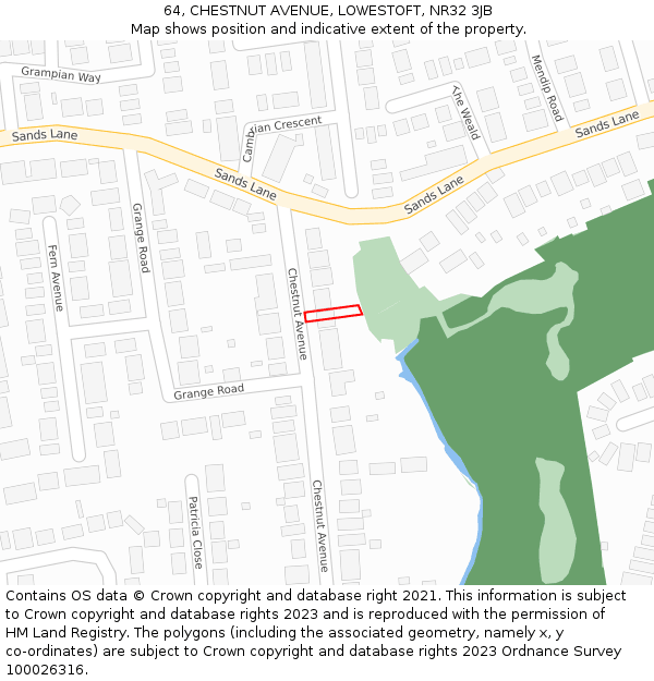 64, CHESTNUT AVENUE, LOWESTOFT, NR32 3JB: Location map and indicative extent of plot