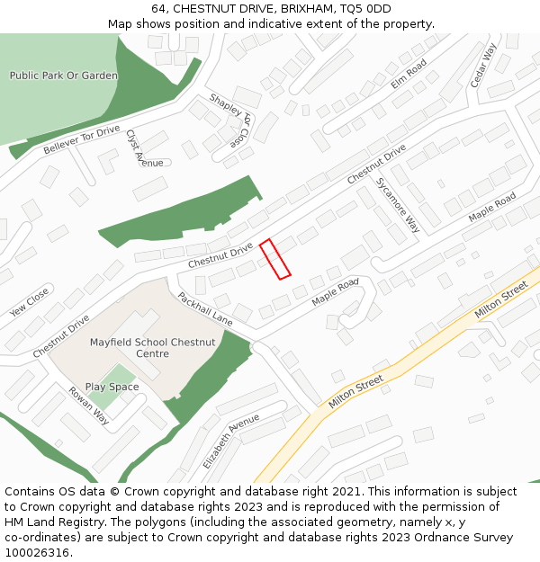 64, CHESTNUT DRIVE, BRIXHAM, TQ5 0DD: Location map and indicative extent of plot