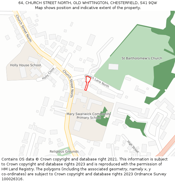 64, CHURCH STREET NORTH, OLD WHITTINGTON, CHESTERFIELD, S41 9QW: Location map and indicative extent of plot