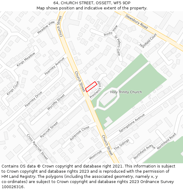 64, CHURCH STREET, OSSETT, WF5 9DP: Location map and indicative extent of plot