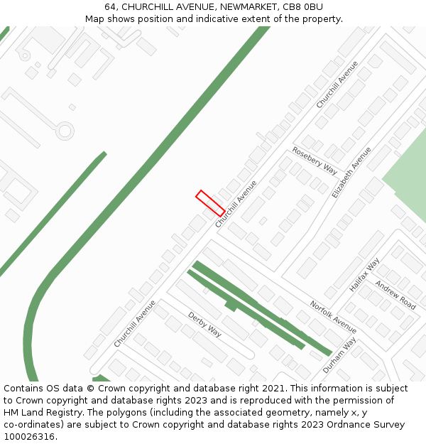 64, CHURCHILL AVENUE, NEWMARKET, CB8 0BU: Location map and indicative extent of plot