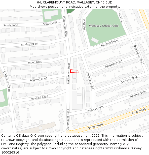64, CLAREMOUNT ROAD, WALLASEY, CH45 6UD: Location map and indicative extent of plot