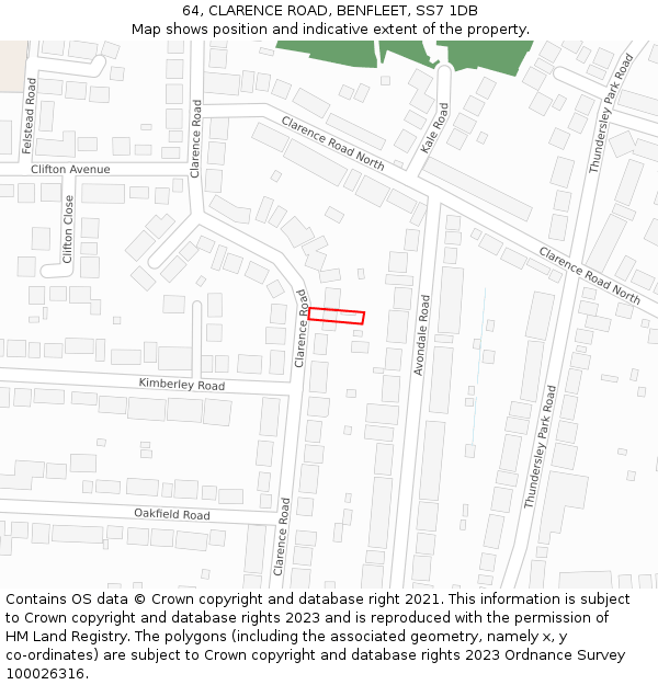 64, CLARENCE ROAD, BENFLEET, SS7 1DB: Location map and indicative extent of plot