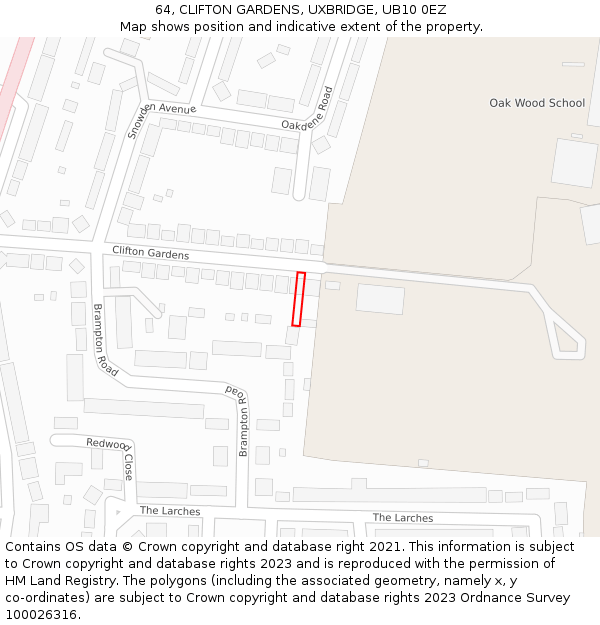 64, CLIFTON GARDENS, UXBRIDGE, UB10 0EZ: Location map and indicative extent of plot