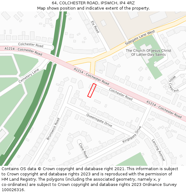 64, COLCHESTER ROAD, IPSWICH, IP4 4RZ: Location map and indicative extent of plot