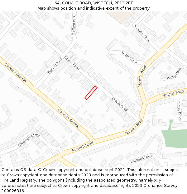 64, COLVILE ROAD, WISBECH, PE13 2ET: Location map and indicative extent of plot
