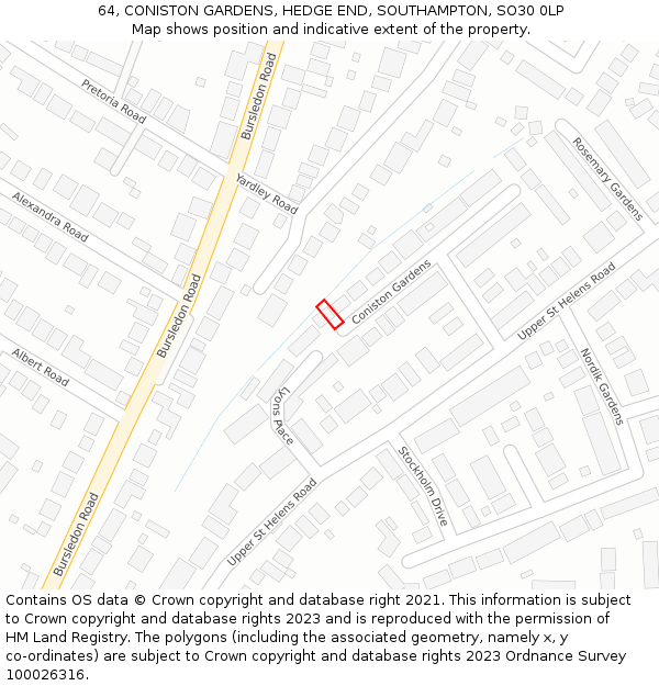 64, CONISTON GARDENS, HEDGE END, SOUTHAMPTON, SO30 0LP: Location map and indicative extent of plot