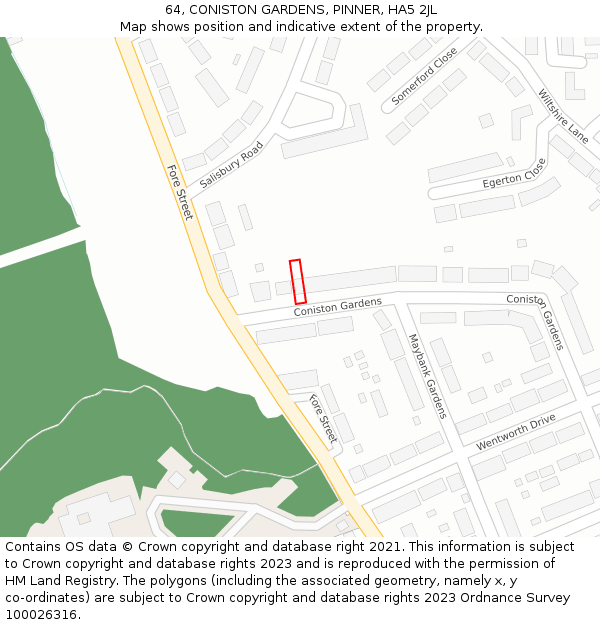 64, CONISTON GARDENS, PINNER, HA5 2JL: Location map and indicative extent of plot