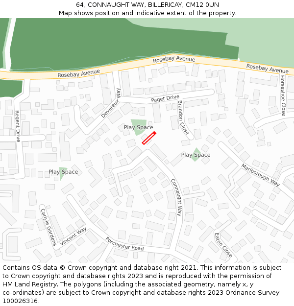 64, CONNAUGHT WAY, BILLERICAY, CM12 0UN: Location map and indicative extent of plot