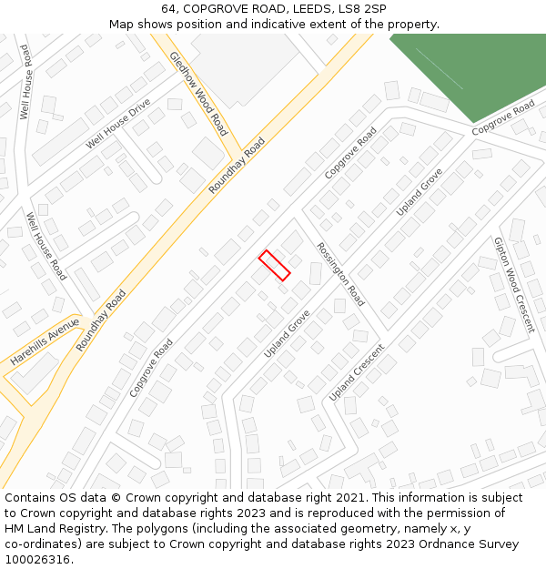 64, COPGROVE ROAD, LEEDS, LS8 2SP: Location map and indicative extent of plot