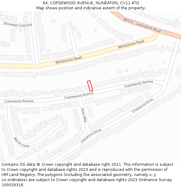 64, COPSEWOOD AVENUE, NUNEATON, CV11 4TG: Location map and indicative extent of plot