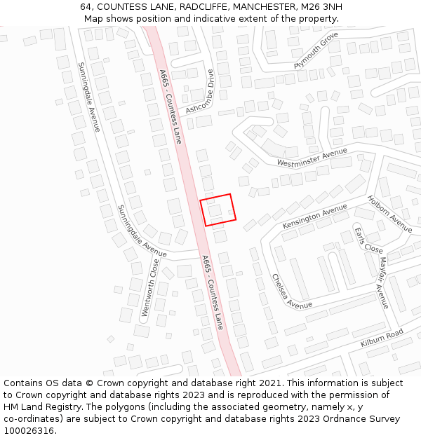 64, COUNTESS LANE, RADCLIFFE, MANCHESTER, M26 3NH: Location map and indicative extent of plot