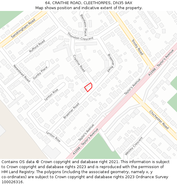 64, CRAITHIE ROAD, CLEETHORPES, DN35 9AX: Location map and indicative extent of plot