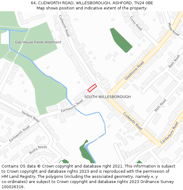 64, CUDWORTH ROAD, WILLESBOROUGH, ASHFORD, TN24 0BE: Location map and indicative extent of plot