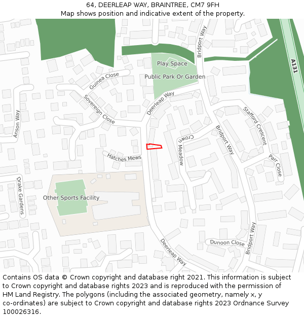 64, DEERLEAP WAY, BRAINTREE, CM7 9FH: Location map and indicative extent of plot