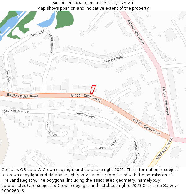 64, DELPH ROAD, BRIERLEY HILL, DY5 2TP: Location map and indicative extent of plot