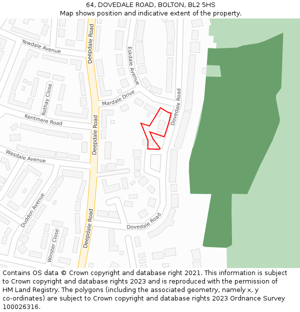 64, DOVEDALE ROAD, BOLTON, BL2 5HS: Location map and indicative extent of plot