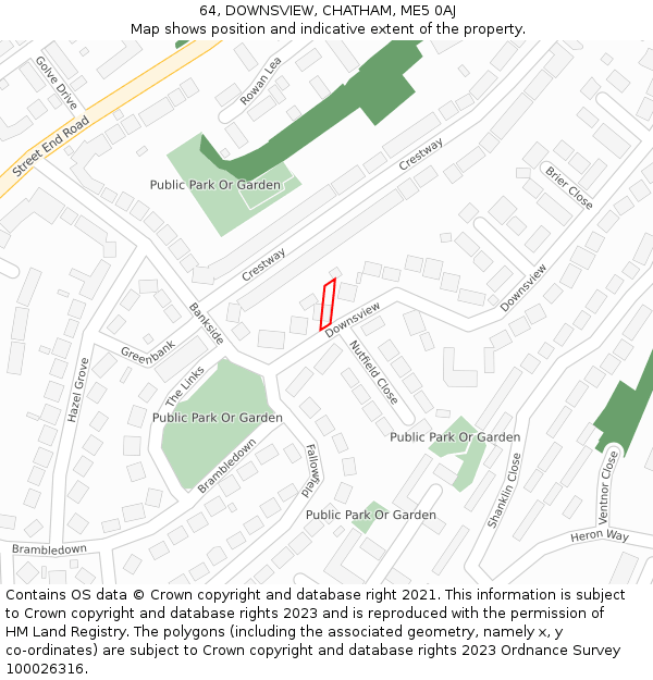 64, DOWNSVIEW, CHATHAM, ME5 0AJ: Location map and indicative extent of plot