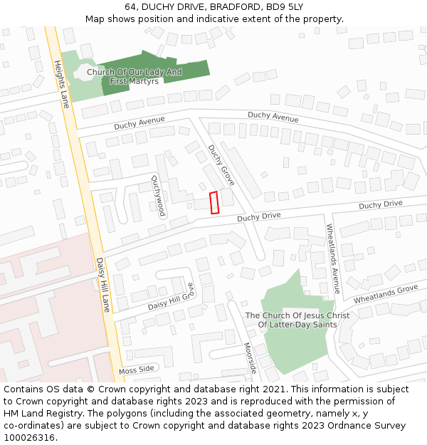 64, DUCHY DRIVE, BRADFORD, BD9 5LY: Location map and indicative extent of plot