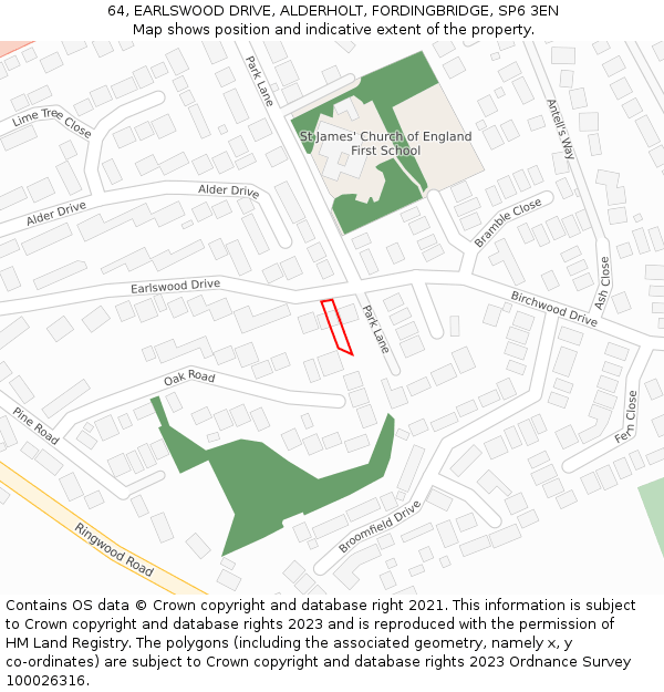 64, EARLSWOOD DRIVE, ALDERHOLT, FORDINGBRIDGE, SP6 3EN: Location map and indicative extent of plot