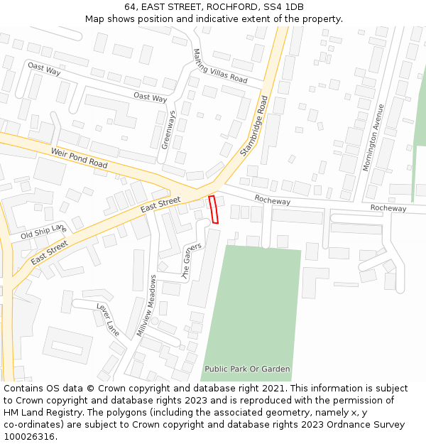 64, EAST STREET, ROCHFORD, SS4 1DB: Location map and indicative extent of plot