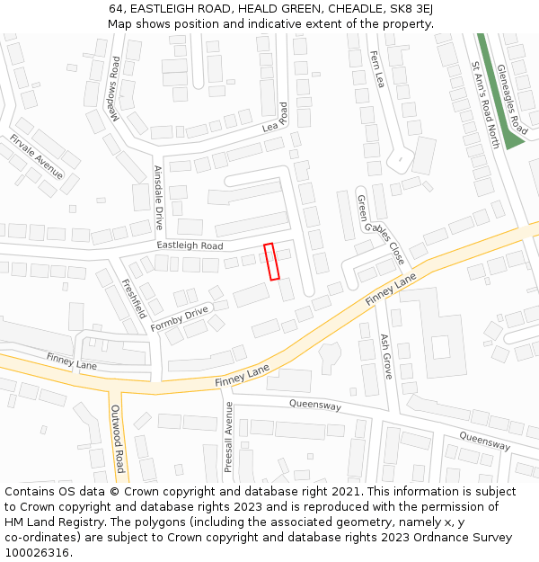 64, EASTLEIGH ROAD, HEALD GREEN, CHEADLE, SK8 3EJ: Location map and indicative extent of plot