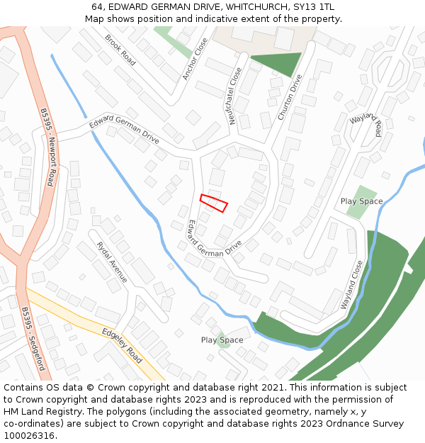 64, EDWARD GERMAN DRIVE, WHITCHURCH, SY13 1TL: Location map and indicative extent of plot