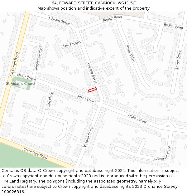 64, EDWARD STREET, CANNOCK, WS11 5JF: Location map and indicative extent of plot