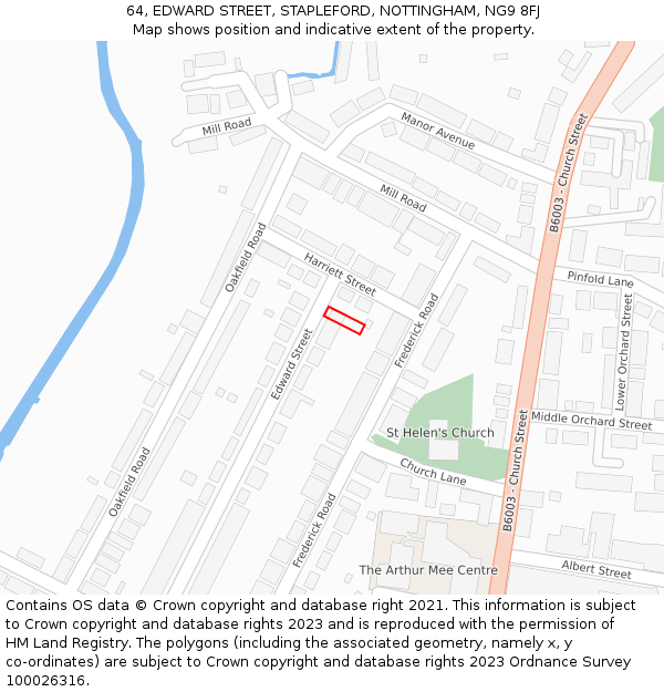 64, EDWARD STREET, STAPLEFORD, NOTTINGHAM, NG9 8FJ: Location map and indicative extent of plot