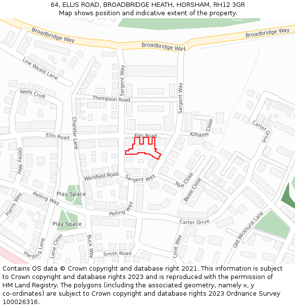 64, ELLIS ROAD, BROADBRIDGE HEATH, HORSHAM, RH12 3GR: Location map and indicative extent of plot