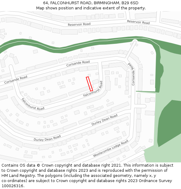 64, FALCONHURST ROAD, BIRMINGHAM, B29 6SD: Location map and indicative extent of plot