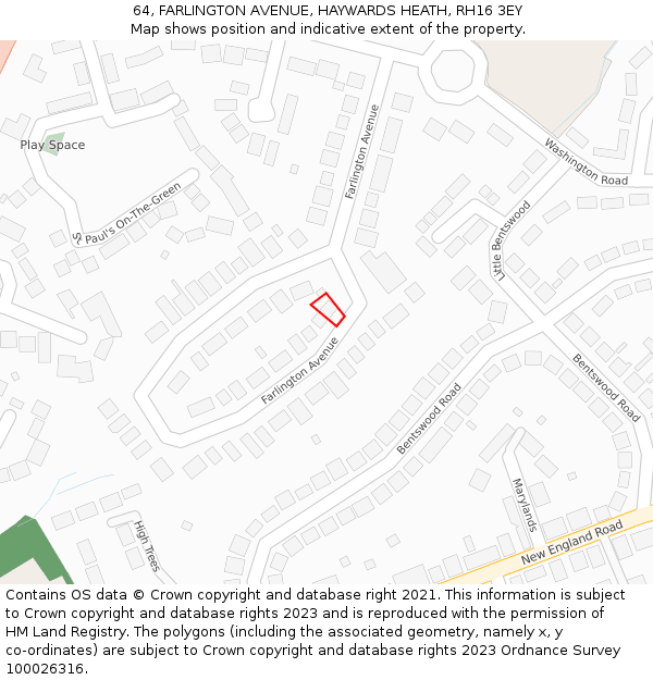 64, FARLINGTON AVENUE, HAYWARDS HEATH, RH16 3EY: Location map and indicative extent of plot