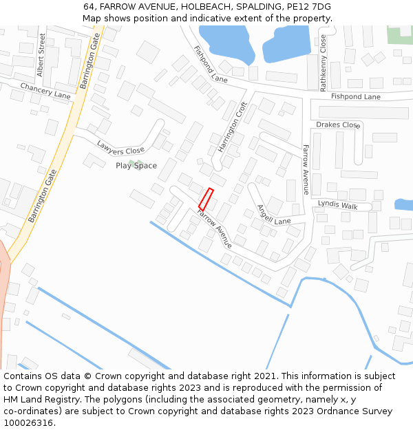 64, FARROW AVENUE, HOLBEACH, SPALDING, PE12 7DG: Location map and indicative extent of plot