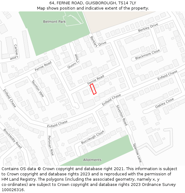 64, FERNIE ROAD, GUISBOROUGH, TS14 7LY: Location map and indicative extent of plot