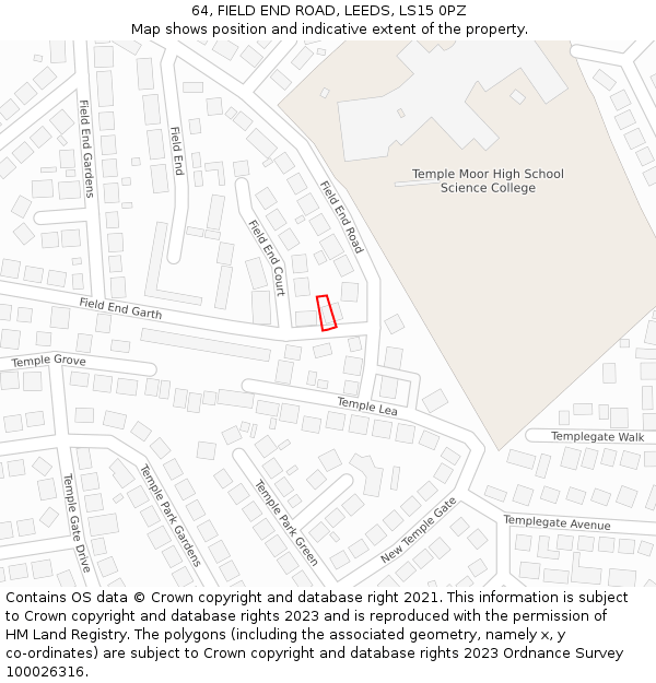 64, FIELD END ROAD, LEEDS, LS15 0PZ: Location map and indicative extent of plot