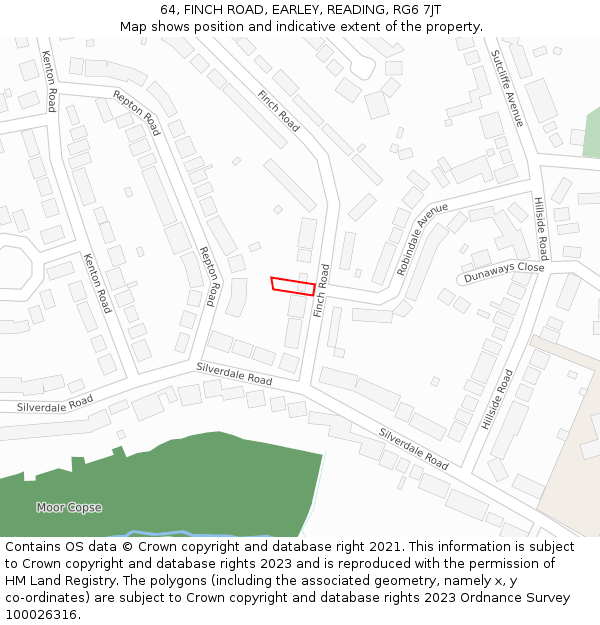 64, FINCH ROAD, EARLEY, READING, RG6 7JT: Location map and indicative extent of plot