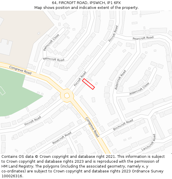 64, FIRCROFT ROAD, IPSWICH, IP1 6PX: Location map and indicative extent of plot