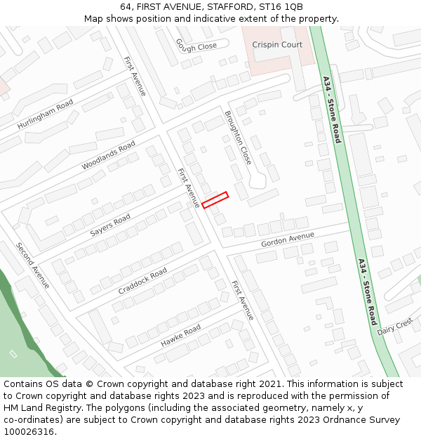 64, FIRST AVENUE, STAFFORD, ST16 1QB: Location map and indicative extent of plot