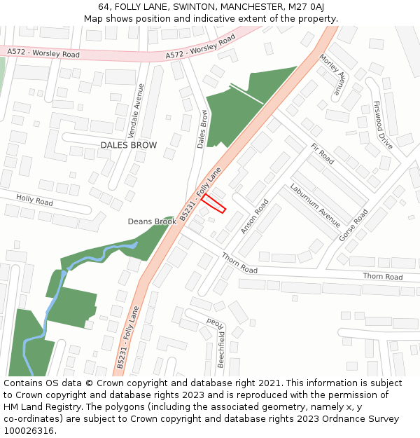 64, FOLLY LANE, SWINTON, MANCHESTER, M27 0AJ: Location map and indicative extent of plot