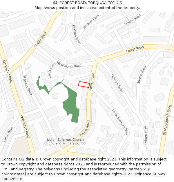 64, FOREST ROAD, TORQUAY, TQ1 4JS: Location map and indicative extent of plot