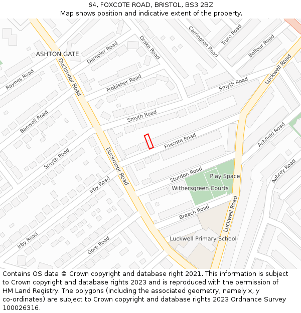 64, FOXCOTE ROAD, BRISTOL, BS3 2BZ: Location map and indicative extent of plot