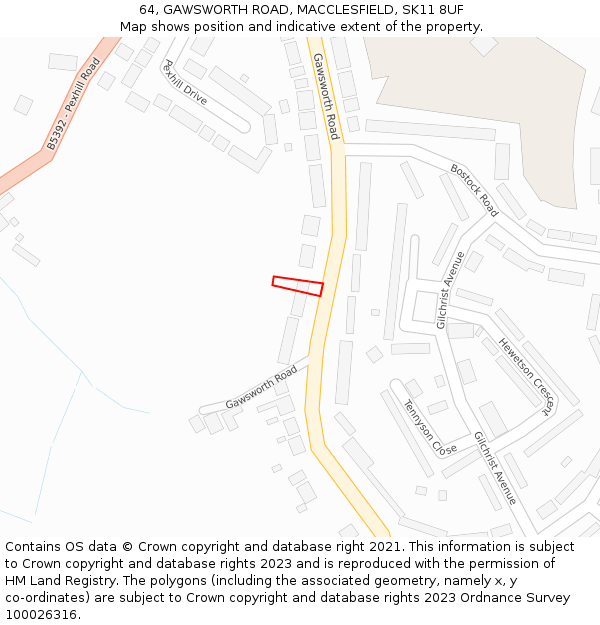 64, GAWSWORTH ROAD, MACCLESFIELD, SK11 8UF: Location map and indicative extent of plot