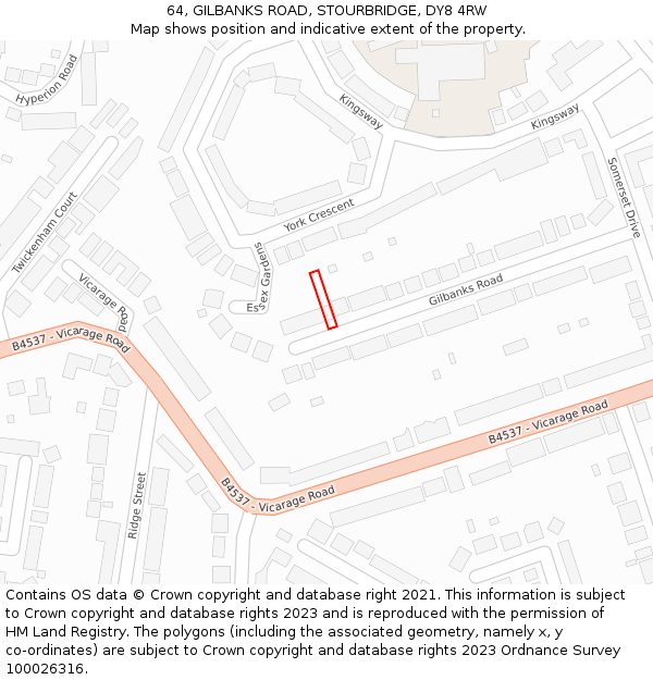 64, GILBANKS ROAD, STOURBRIDGE, DY8 4RW: Location map and indicative extent of plot