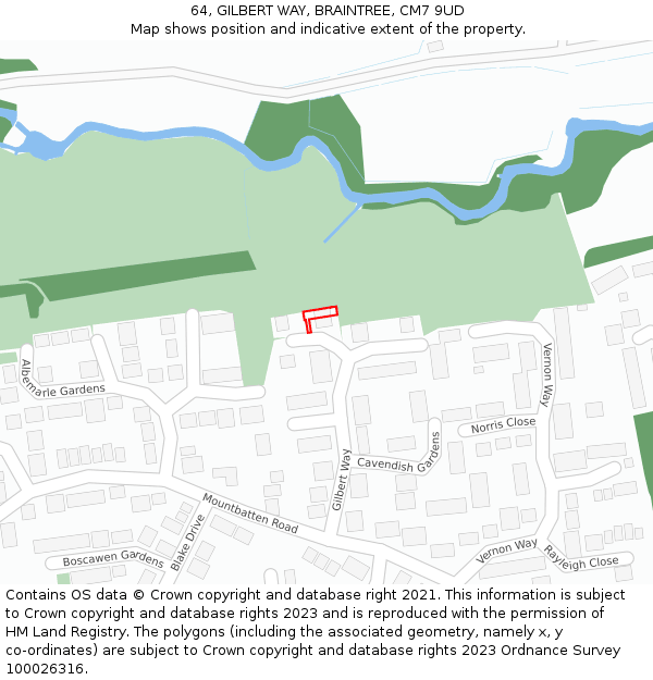 64, GILBERT WAY, BRAINTREE, CM7 9UD: Location map and indicative extent of plot