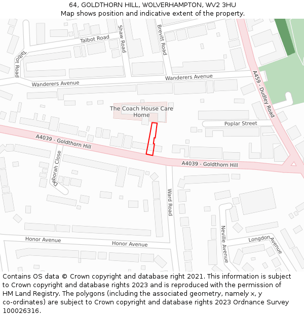 64, GOLDTHORN HILL, WOLVERHAMPTON, WV2 3HU: Location map and indicative extent of plot