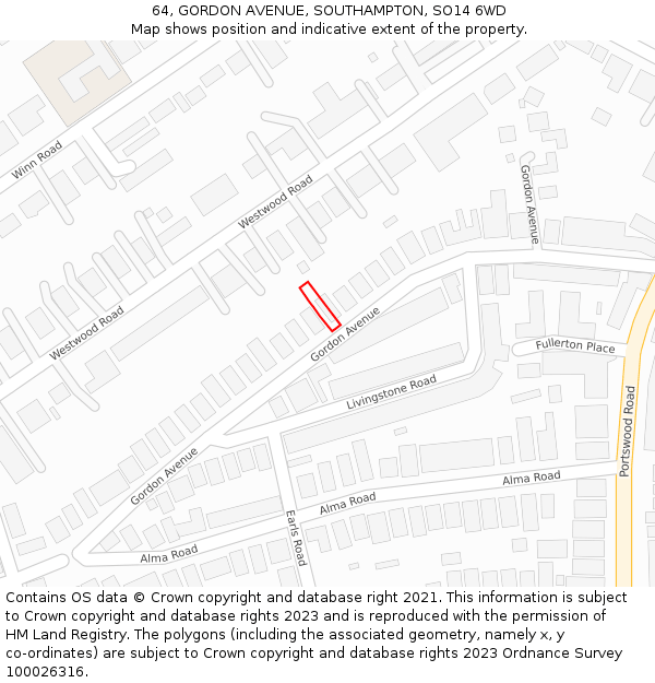 64, GORDON AVENUE, SOUTHAMPTON, SO14 6WD: Location map and indicative extent of plot