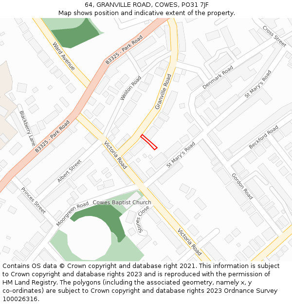 64, GRANVILLE ROAD, COWES, PO31 7JF: Location map and indicative extent of plot