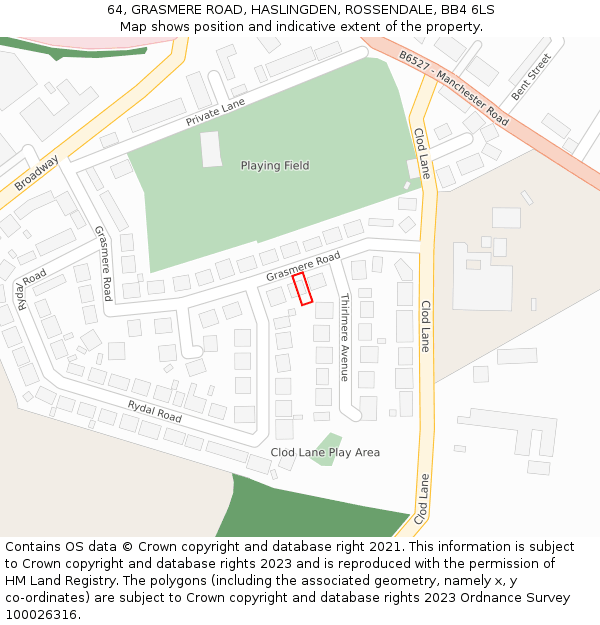 64, GRASMERE ROAD, HASLINGDEN, ROSSENDALE, BB4 6LS: Location map and indicative extent of plot