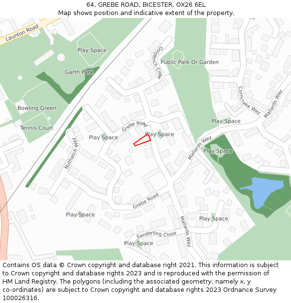 64, GREBE ROAD, BICESTER, OX26 6EL: Location map and indicative extent of plot